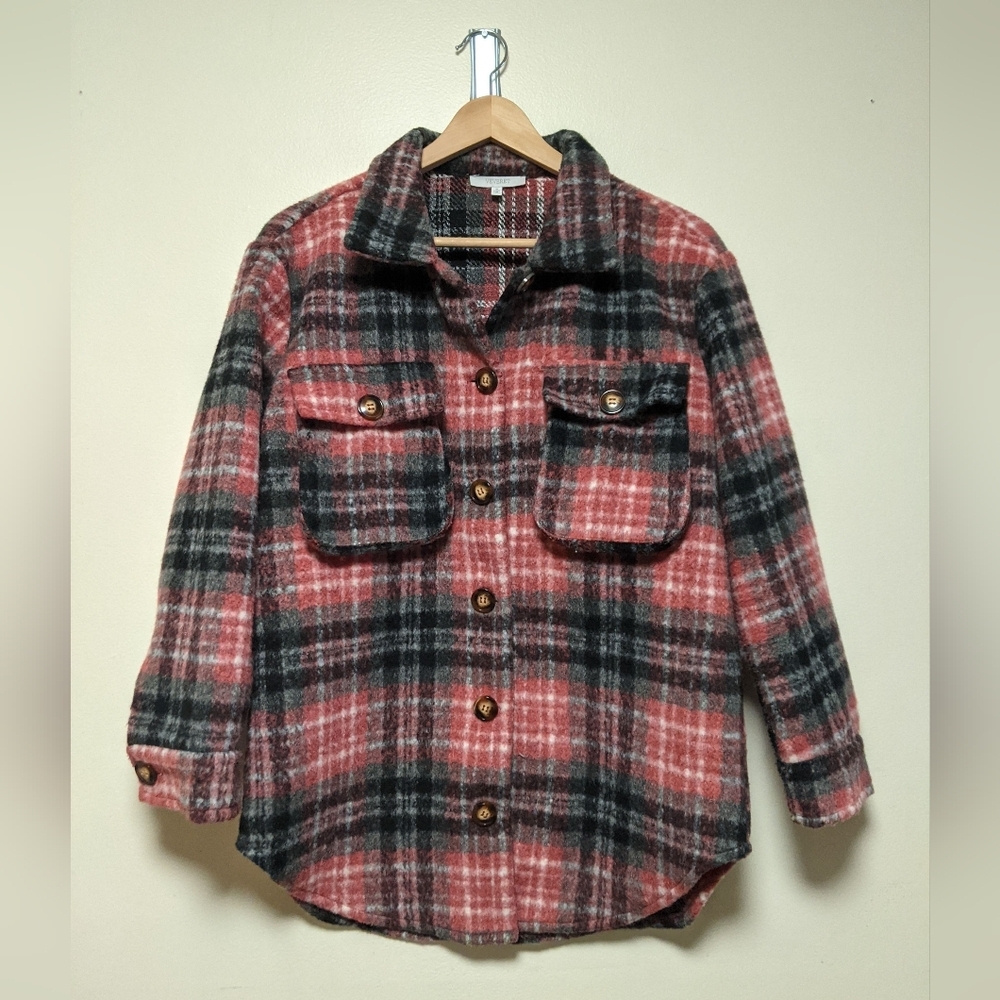 VeVeret Plaid Shacket Jacket – Women's Size Small – Pink Black Gray – Cozy Butto